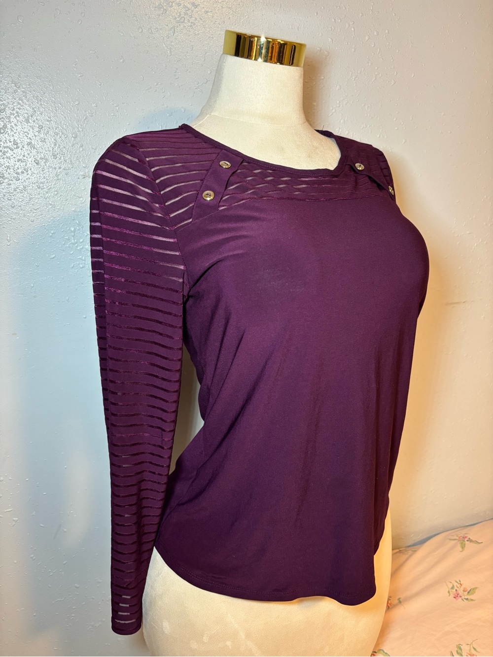Adele & May Women's Purple Long-Sleeve Button-Accent Tee - Picture 2 of 4